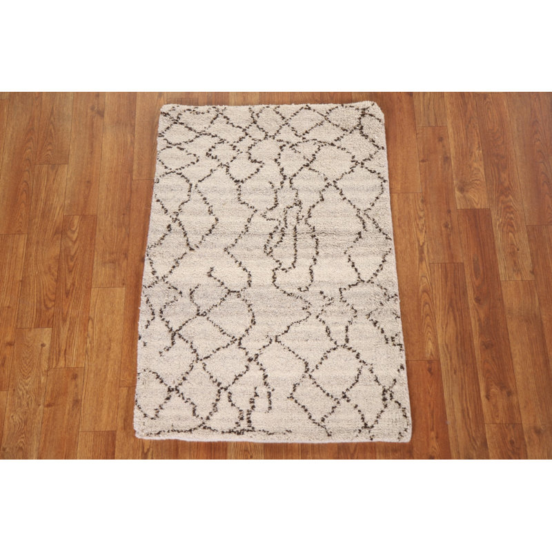 Tapis unique en laine noué à la main ivoire / gris nouvel âge 2 pi x 3 pi