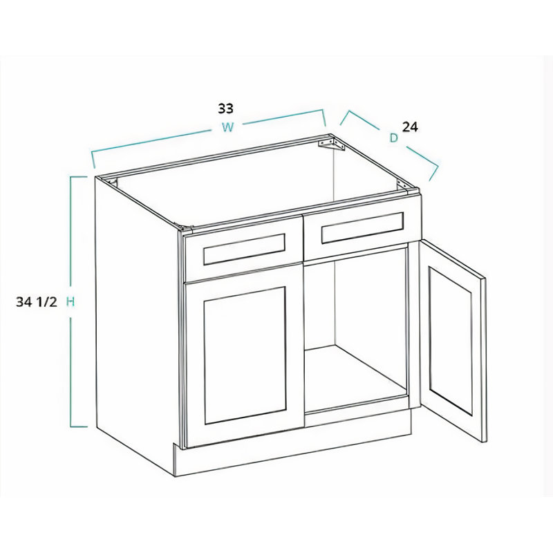 Ready-to-Assemble Kitchen Sink Base Cabinet 30"/33"/36"Wx24"D x 34.5"H, Blanc antique, 33"