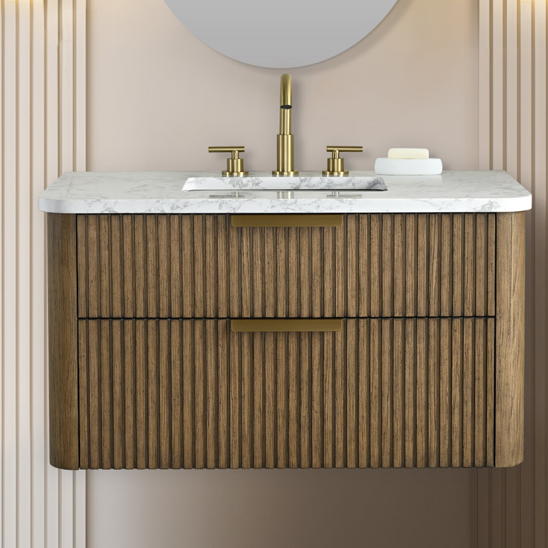 Meuble-lavabo mural simple 36 po Liljan, Chêne vieilli / bronze brossé