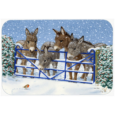 Caroline's Treasures Donkeys and Robin at the Fence Glass Cutting Board