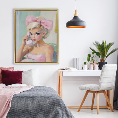 Blonde Girl with Pink Bow Floating Frame, design by The Prints Vibe