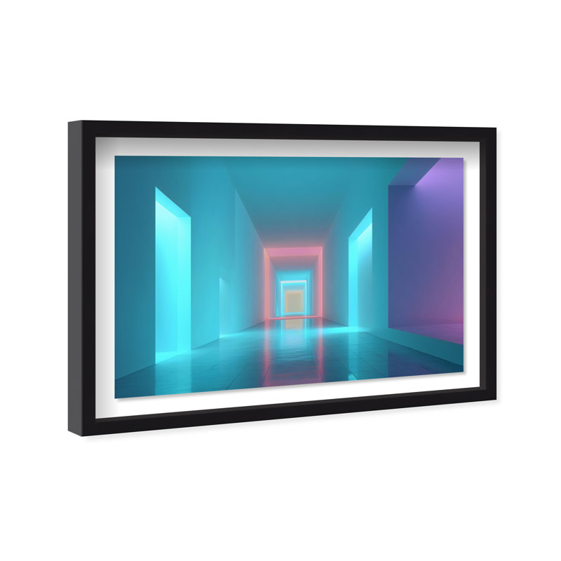 Cerulean Corridor III Shadowbox Abstract Print by Oliver Gal, Black Frame, 15 x 10, 16.5"H x 11.5"W, Black Shadowbox