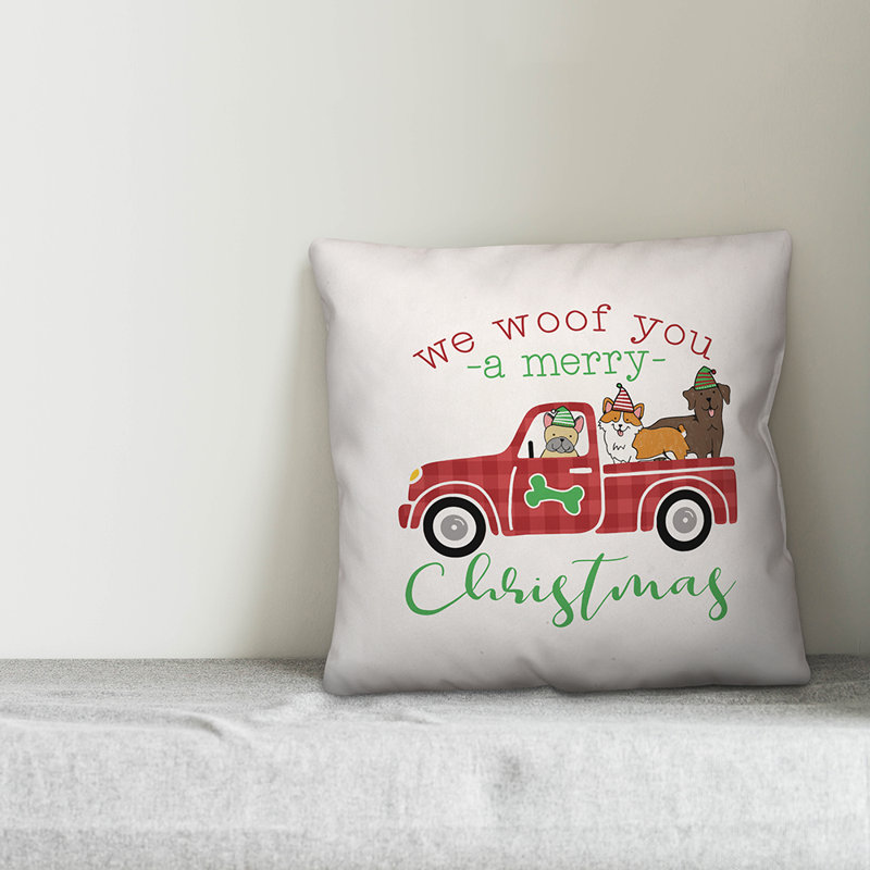  Housse de coussin Puppy Christmas Truck, 18 po x 18 po