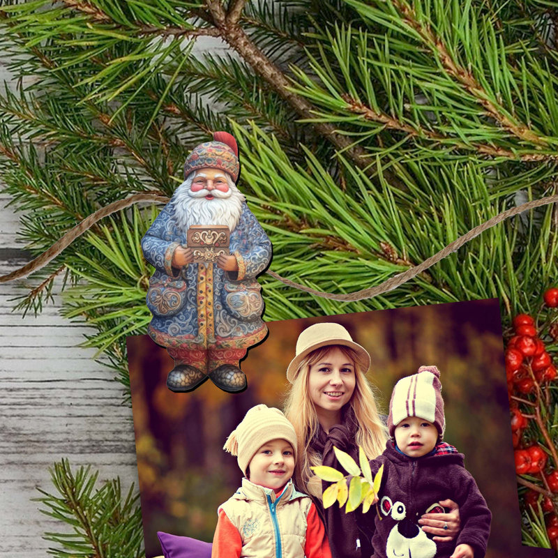 Ensemble de 6 ornements décoratifs à pince en bois pour le Père Noël par G. Debrekht