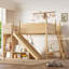 Lit mezzanine double avec tablettes de rangement et garde-robe, lits mezzanine en bois massif avec glissières amovibles et échelles, aucune boîte à ressorts nécessaire, naturel-344609907-344609909