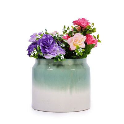 Of 2 White Gradient Planters, Ceramic Flowerpots For Indoor Outdoor Use, Weather - And Built In Drainage Ideal Home Garden Decor, Frost Construction