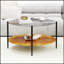 Table basse de style moderne Mid-Century avec tablette en bois, structure en métal noir, conception peu encombrante pour les salons