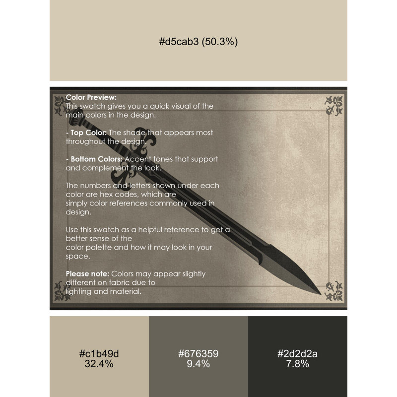 Machine Washable Barnesville Medieval Longsword Traditional Rug in Beige – Gray Binding, 8x12