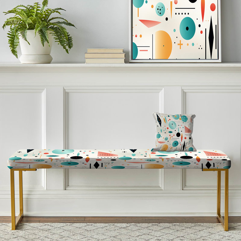 Banc rembourré géométrique doré, Beige Retro Modern Sphere Matrix