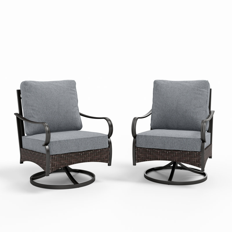 Swivel Patio Lounge Chairs With Cushions (set Of 2), Gray