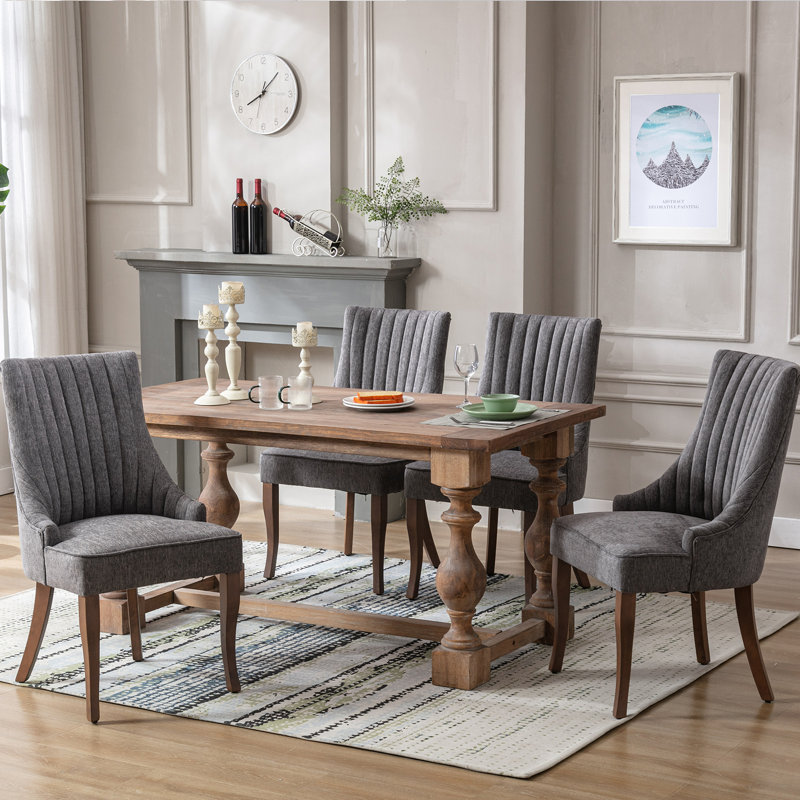 Chaise d'appoint de salle à manger capitonnée en tissu de lin moderne (ensemble de 2), Gris