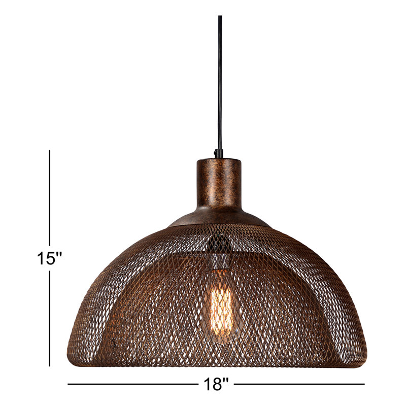 Luminaire suspendu en forme de dôme à 1 lumière Tesso, H 15 po x l 18 po x P 18 po, Brun