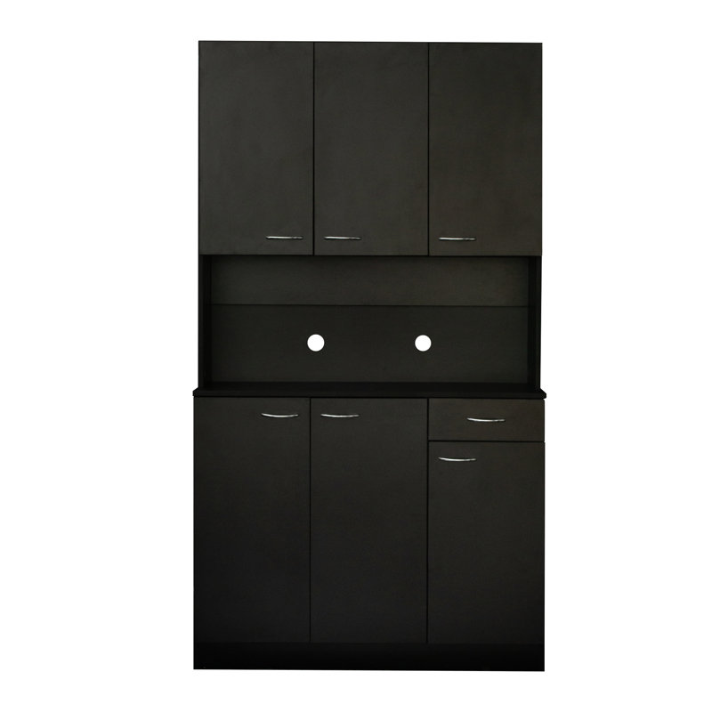Armoire haute de 69,64 po pour la chambre à coucher en noir. 6 portes, 1 tablette ouverte, 1 grande armoire longue durée, 6 portes, 1 tiroir ouvert. Pièce fonctionnelle et attrayante