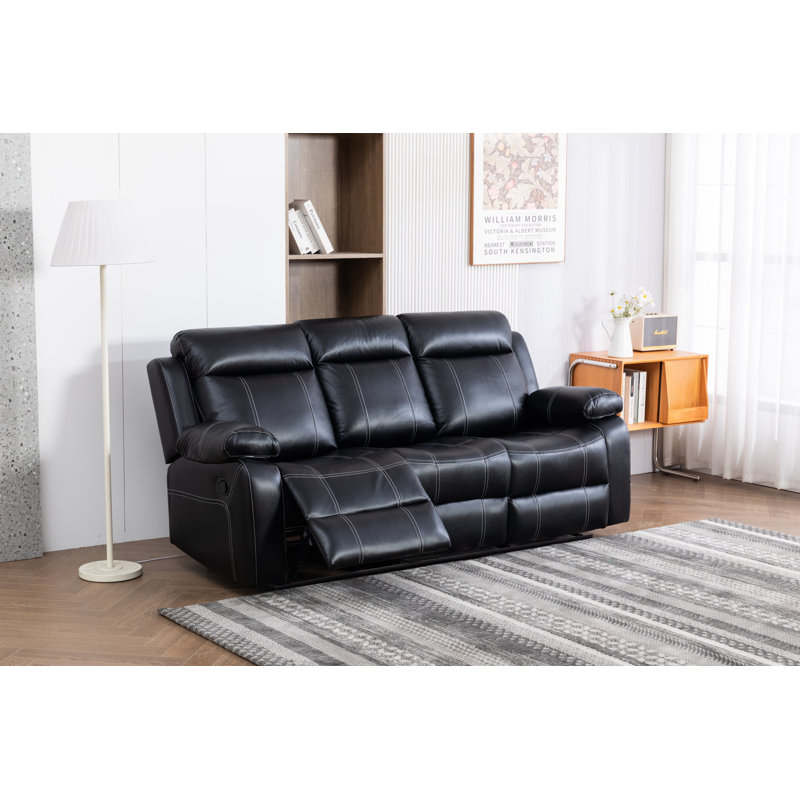 Djerf 80'' Faux Leather Reclining Sofa, Black Faux Leather