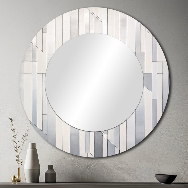 Gris gris blanc platine - miroir mural formes abstraites, miroir décoratif rond gris, impression d'art en métal