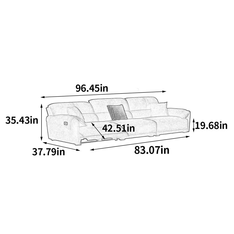 Élégant canapé électrique multifonctionnel, 3, H 35,43 po x l 96,45 po x P 37,79 po