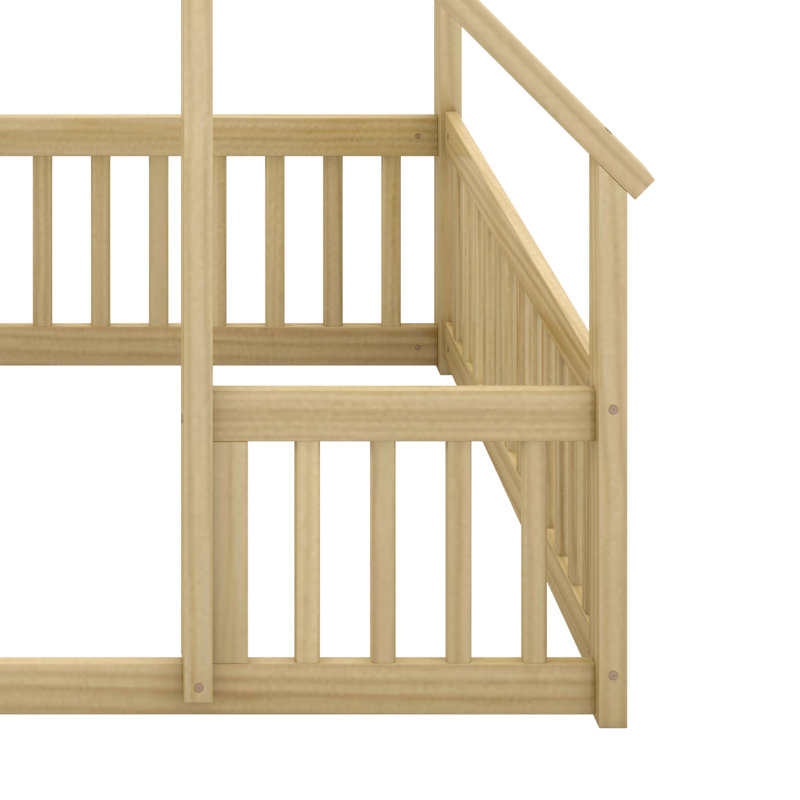 House-Shaped Floor Bed, Fence and Guardrails, Natural
