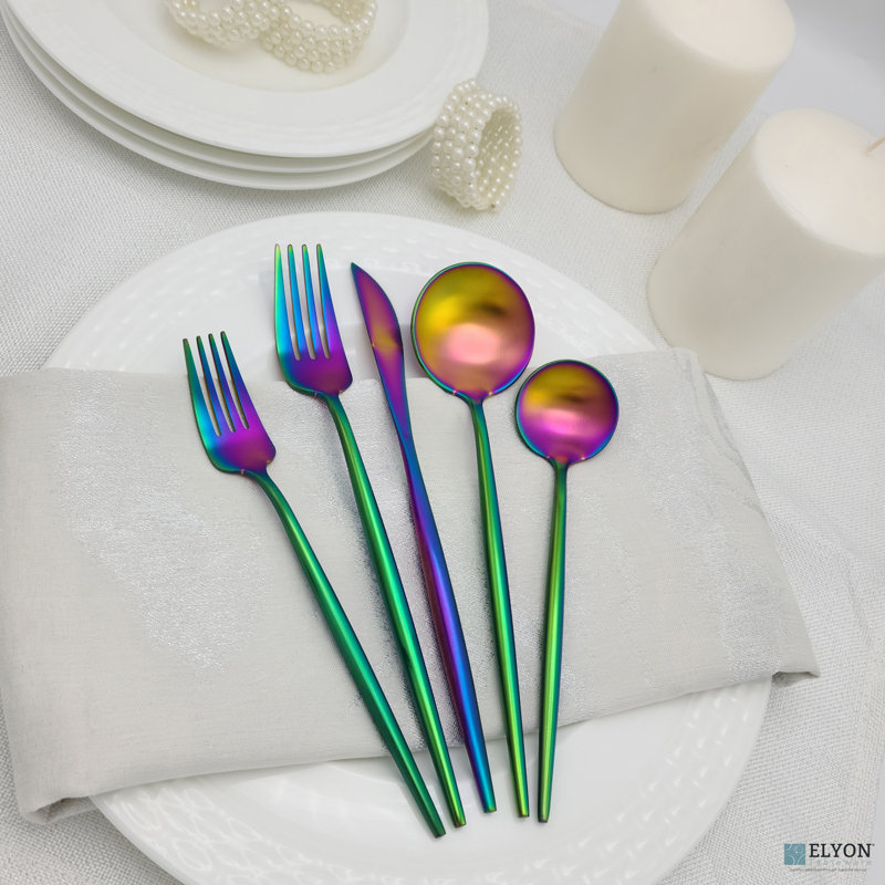 Elyon Lea 20-Piece Colored 18/10 Stainless Steel Flatware Set, Rainbow