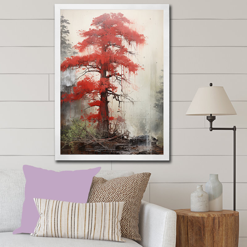 «Forest Redwood Tree Charm», reproduction sur toile, Cadre simple blanc, H 44 po x l 34 po x P 1,5 po