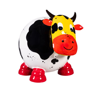 Metal Portly Cow Garden Statue, 7.5in