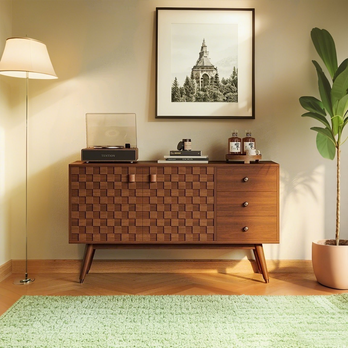 Rectangular Boxwood SINNOG Vintage Boxwood Rectangular Storage Sideboard | Wayfair