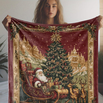 Couverture de Noël en flanelle - Plaid ultra doux et moelleux pour canapé et lit, cadeau douillet en molleton pour la famille, les amis et les adultes, 152 x 203 cm. Livrée avec deux taies d'oreiller (garnitures non comprises).