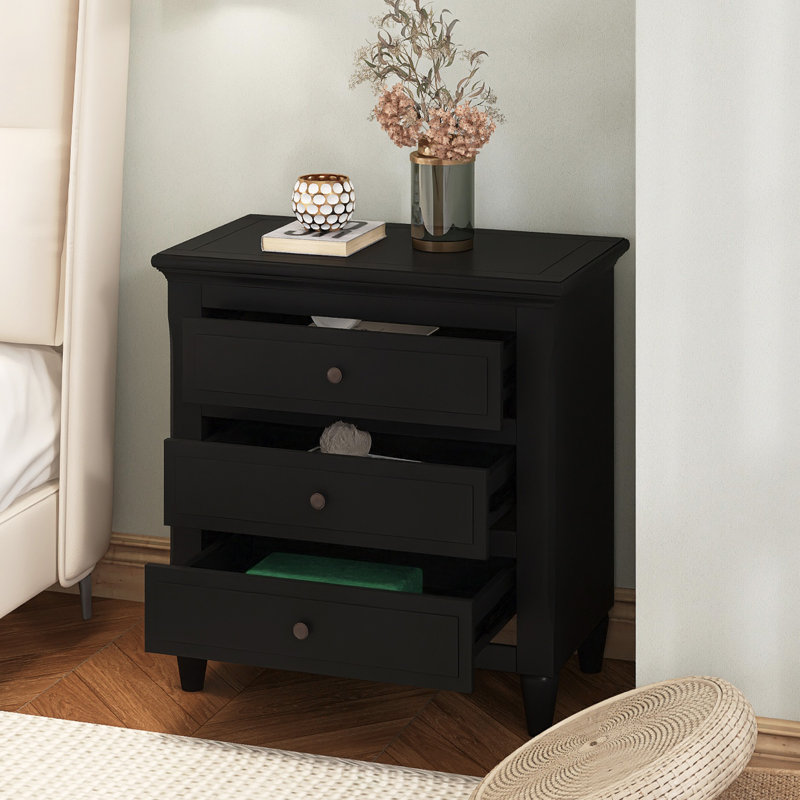 28" Painted Nightstand With 3 Drawers, Black
