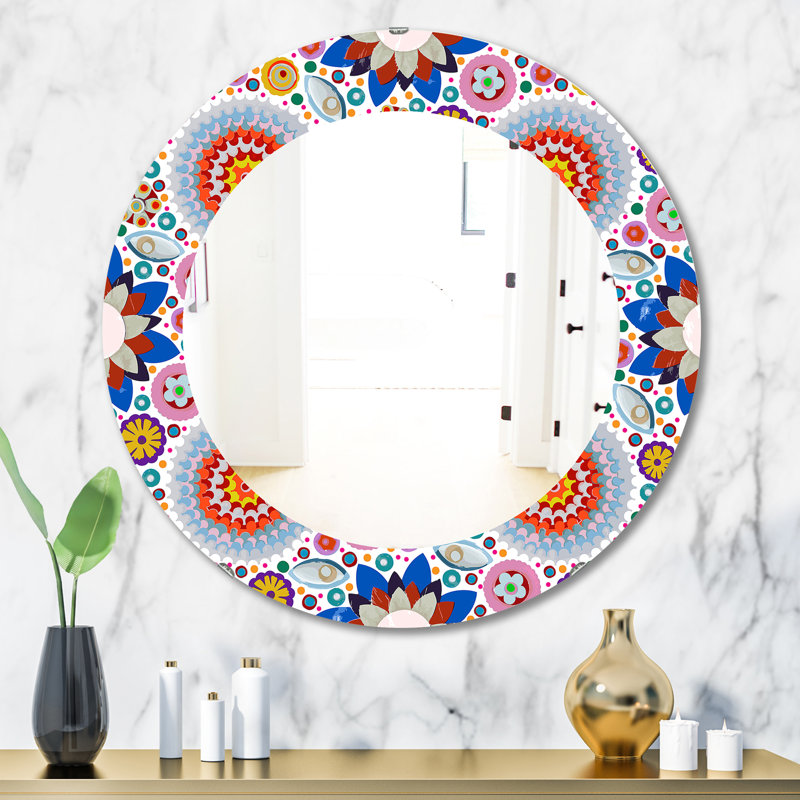 Rose fleur 19 - miroir bohémien et éclectique, H 23,6 po x l 23,6 po