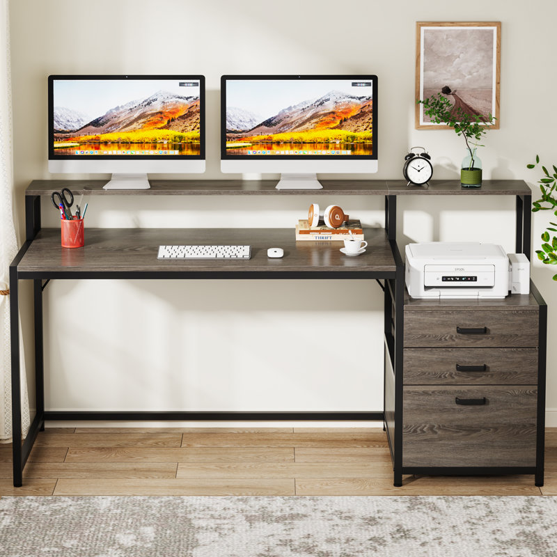 Metal Base Computer Desk, Grey, Black/Grey