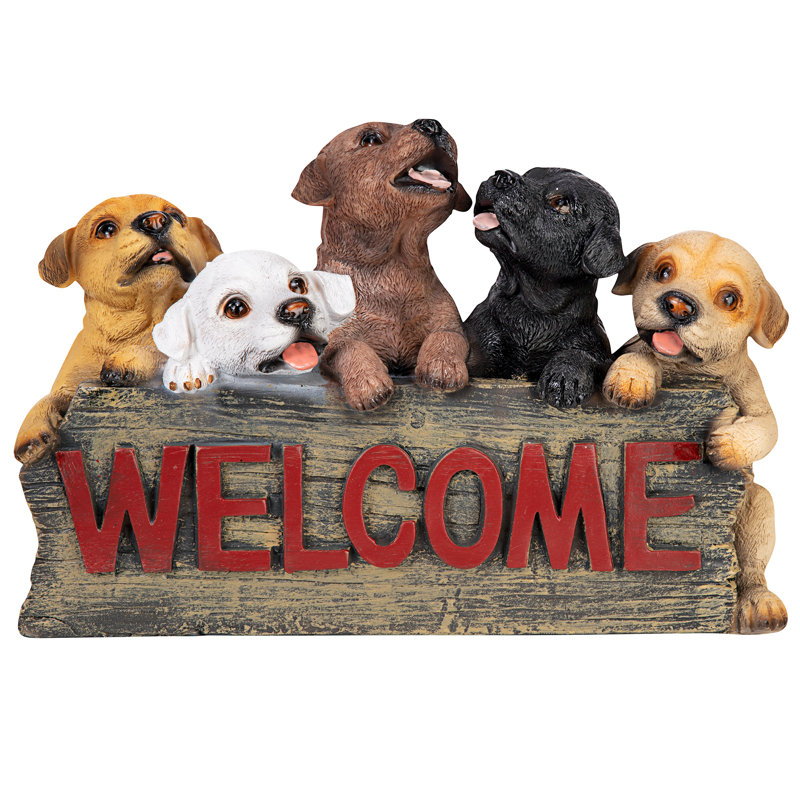 Puppy Parade Fun Welcome Sign Statue