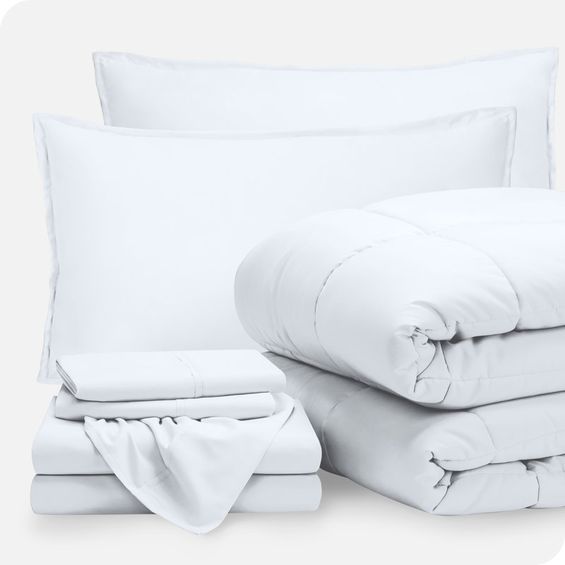 Microfiber Bed-In-A-Bag, White/White, Full Comforter + 6 Additional Pieces