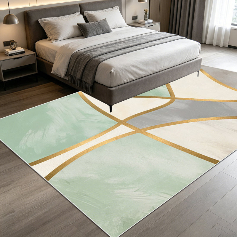 1PC Modern Abstract Sage Green Gold Geometric Watercolor area rugs for Living Room, Soft and Comfortable, Suitable for all seasons, easy-to-maintain, machine washable Indoor floor mat, Under Table Farmhouse suitable for dining room, bedroom,