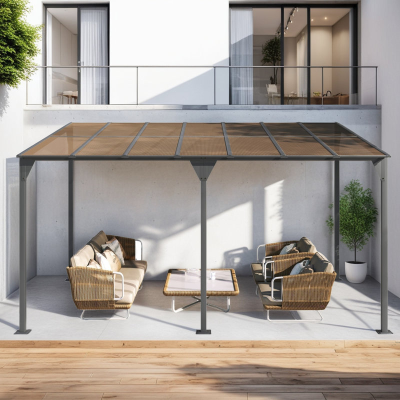 Wall-Mounted Sloping Metal Patio Gazebo
