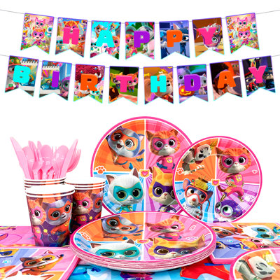 Super Kitties, décorations de fête d'anniversaire pour enfants, ensemble de vaisselle et décorations de fête Super Kitties, 128 pièces