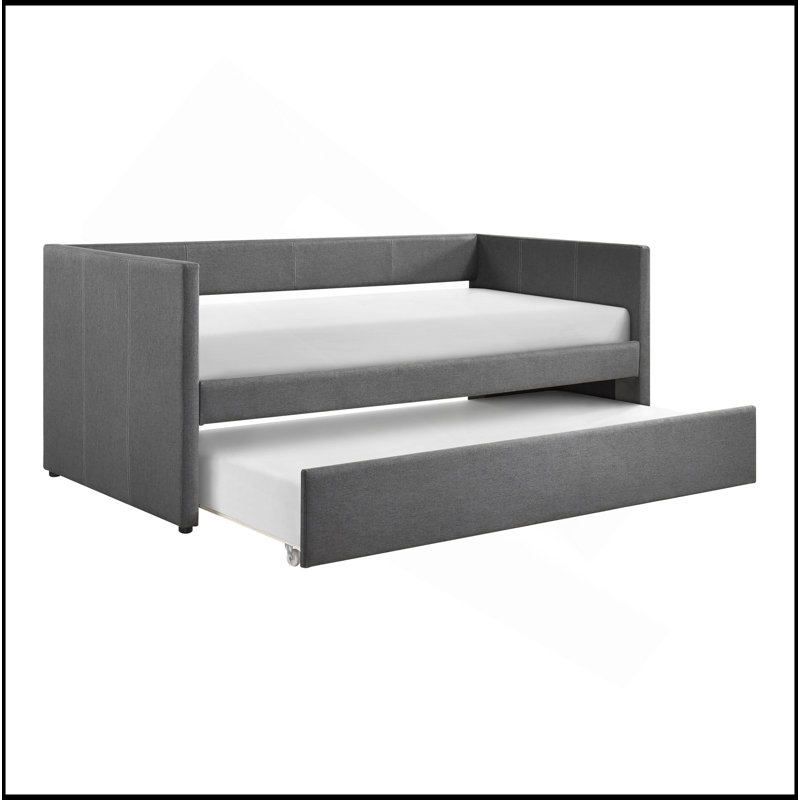 1Pc Daybed With Trundle Fabric Upholstery Wooden Frame Modern Home Furniture, Dark Gray
