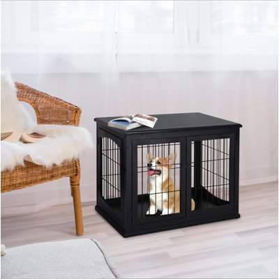 Mobilier de cage pour chien PawHut, petite table de bout pour cage de chien avec deux côtés qui s'ouvrent, porte verrouillable, chenil intérieur, mignon et décoratif