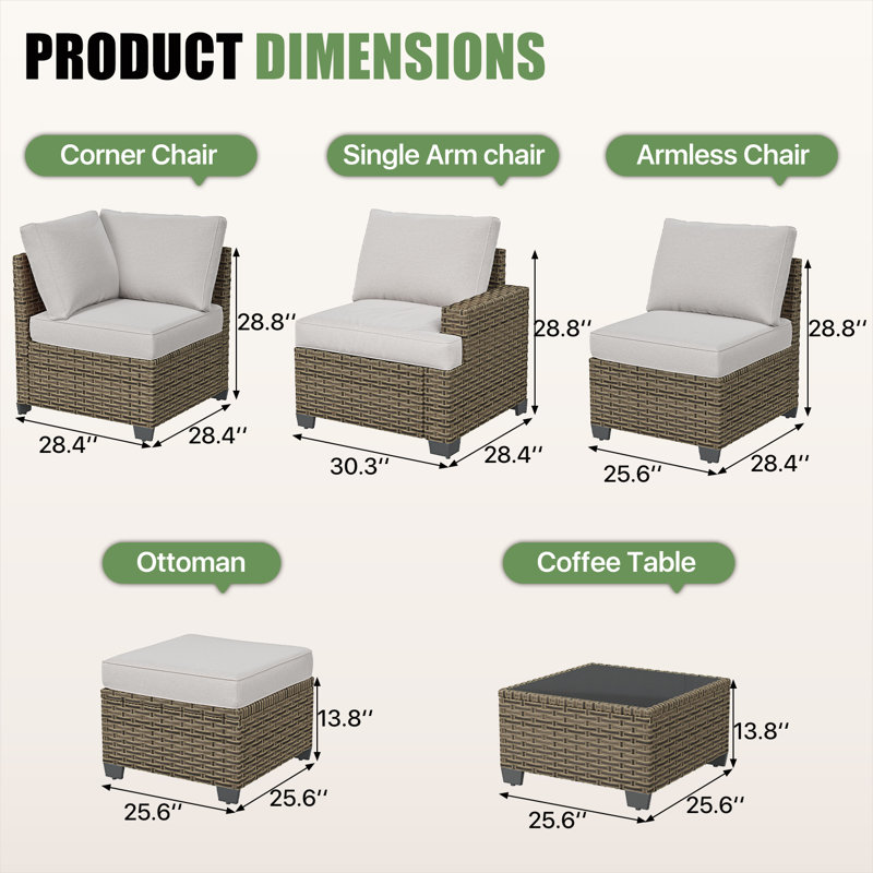 Ensemble de conversation modulaire de patio 9 pièces en résine tressée spéciale PE avec coussins de 10 cm et table basse