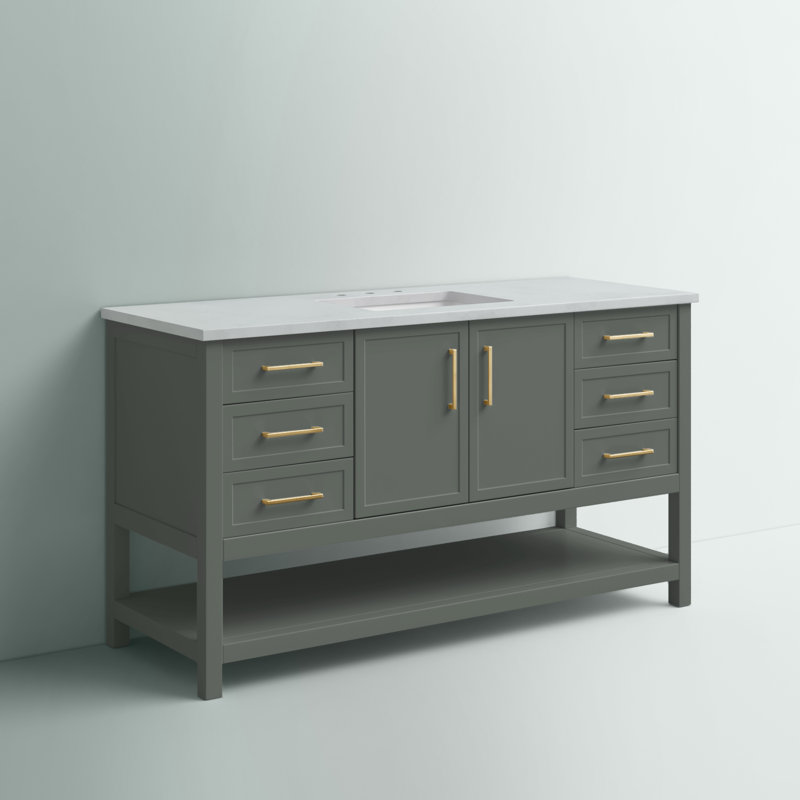 Vicini 60" Single Bathroom Vanity Set, Vintage Green/Brushed Gold