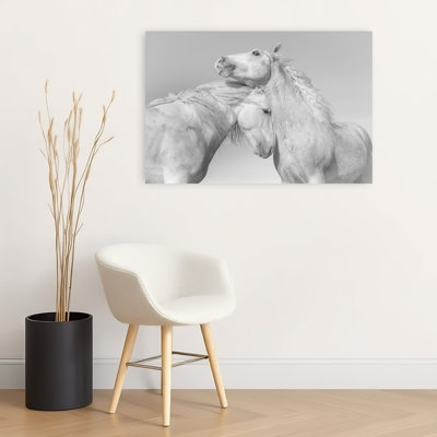 «White Horse Embrace Elegant Peaceful Contemporary», art mural