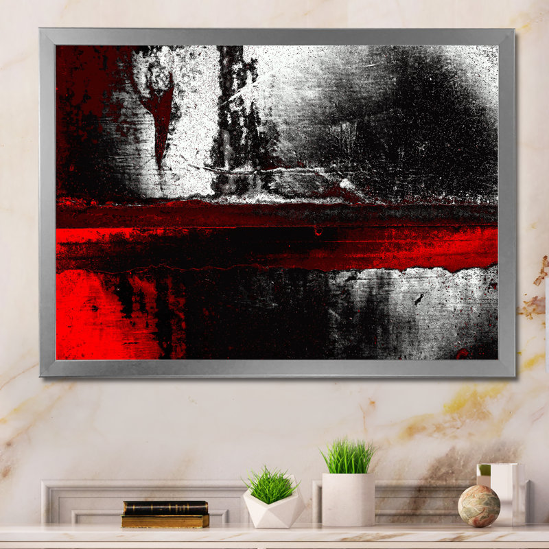 Rouge créatif sur gris - peinture sur toile, Cadre de coin argenté fermé, H 12 po x l 20 po x P 1 po
