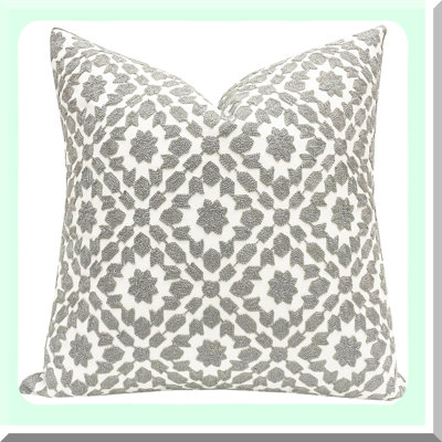 Chain Stitch Embroidered Gray Throw Pillow Cover - Decorative Cushion Cover with Intricate Design Pattern - Home Decor Accessory