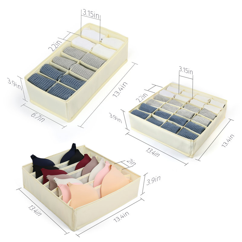 4 pièces organisateurs de tiroir pliables, organisateur de sous-vêtements pour garde-robe, beige