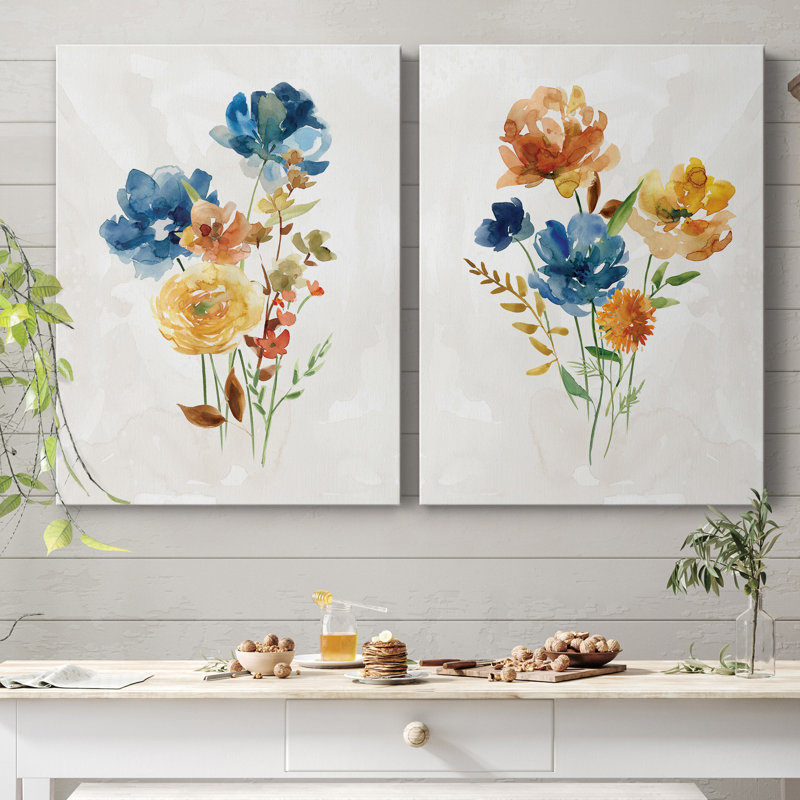 Summer Sprig I - ensemble de 2 reproductions d'art, Pas de tapis, H 12 po x l 16 po x P 1 po, Toile tendue