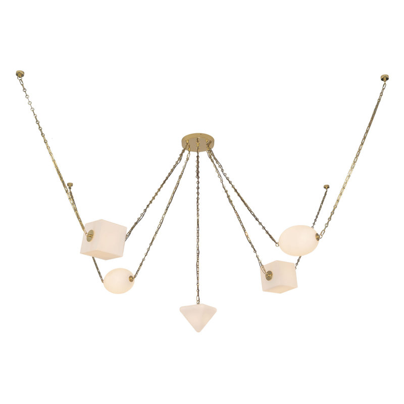 Mineral 5-Light Brass dimmable LED Chandelier, Opal Glass, Brass