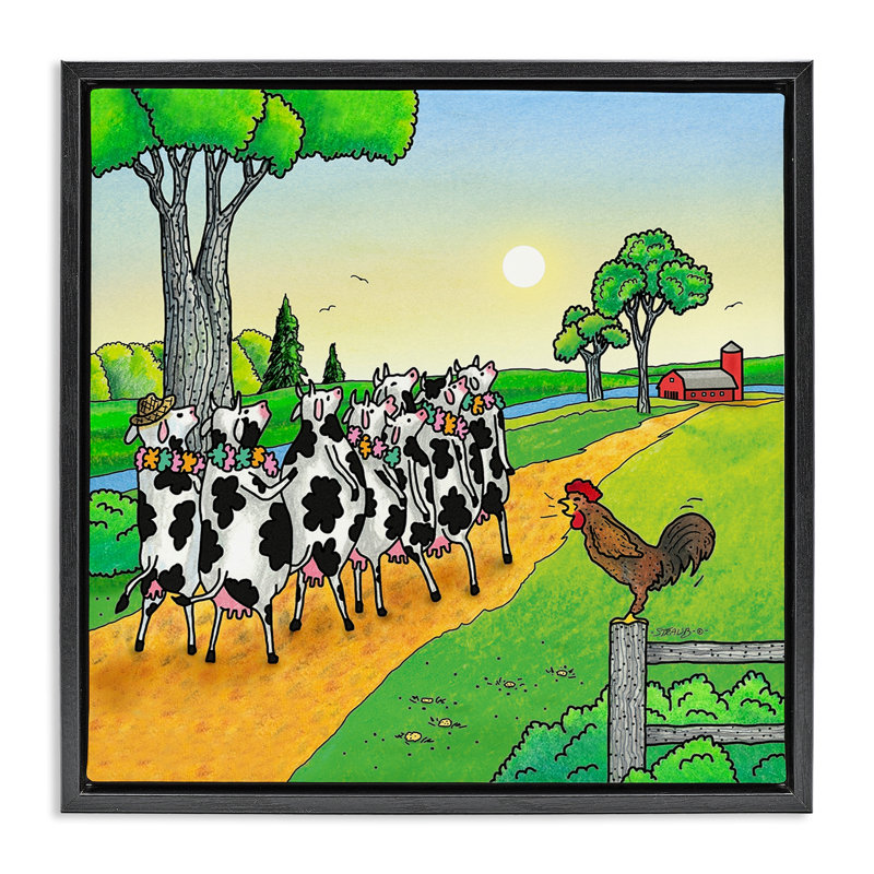 Funny Cows Come Home Floating Frame, design by Roger Straub, Jet Black Floater Frame, 18" H x 18" W
