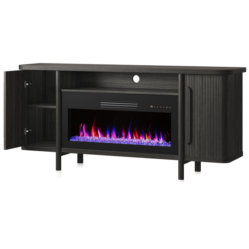 Meuble télé 66 po avec foyer électrique en bois Berania, Espresso noir