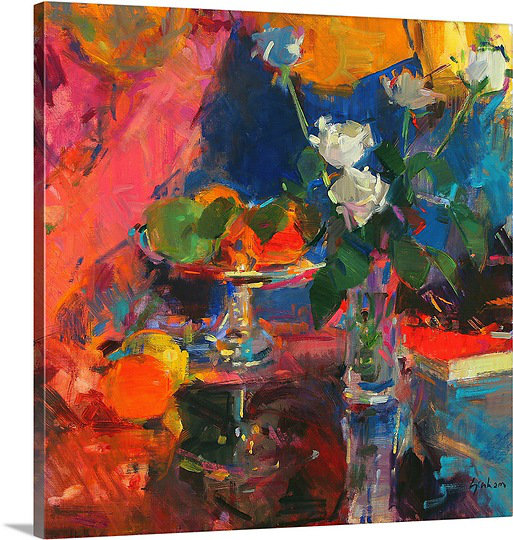 "Annelijn Still Life with White Roses" par Peter Graham, impression sur toile, H 30 po x l 30 po x P 1,25 po