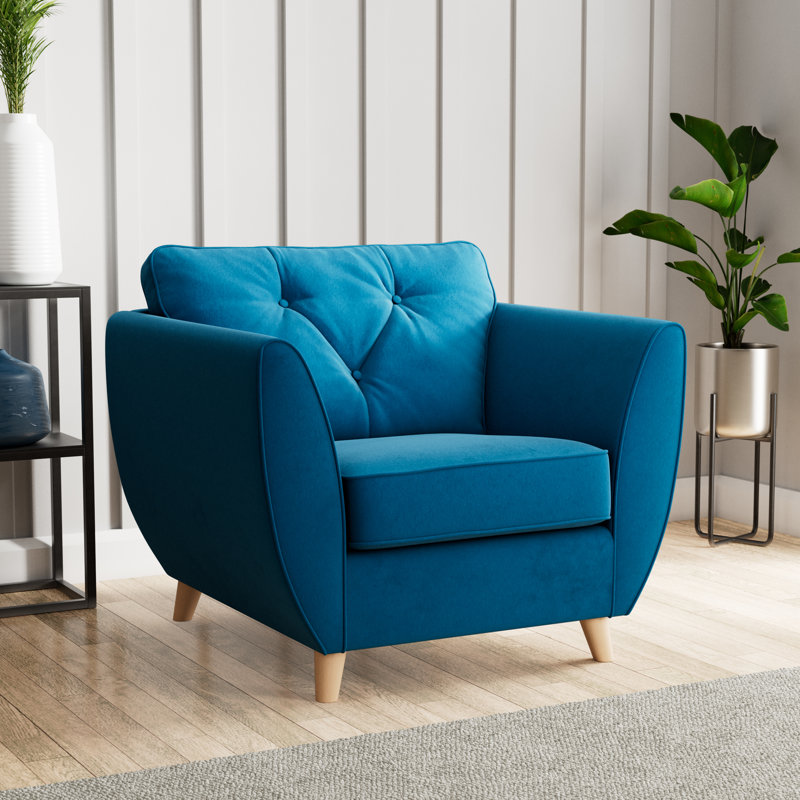 Collazo Upholstered Armchair, Marine, Beige Wood