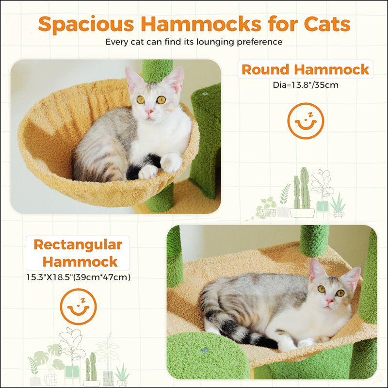 69" Tall Green Sisal and Plush Cat Tree with Hammocks