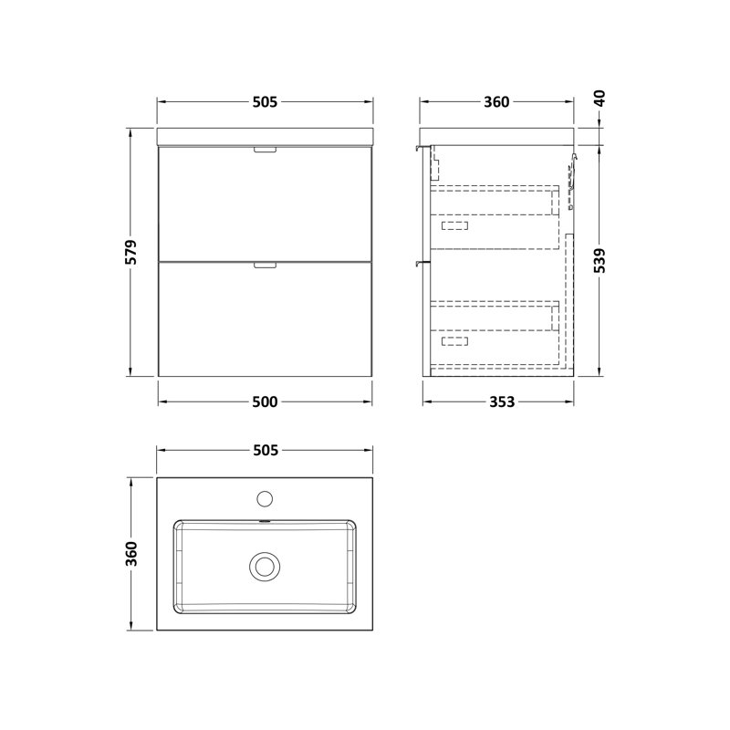 503mm Single Bathroom Vanity with Drop In Poly Marble Basin